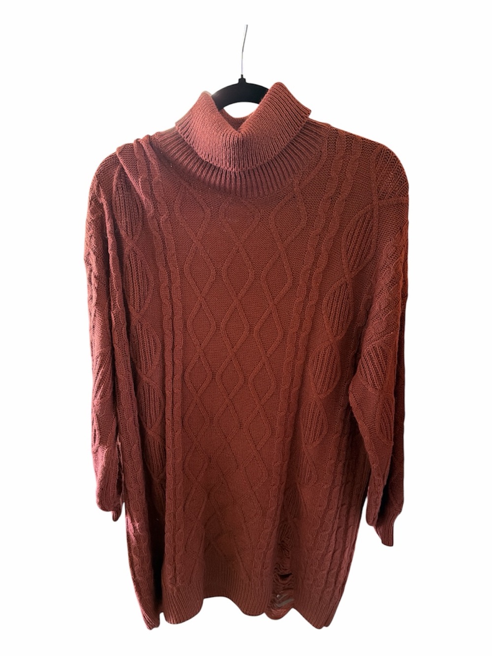 SHEIN Rust Cable Knit Turtleneck Sweater Dress